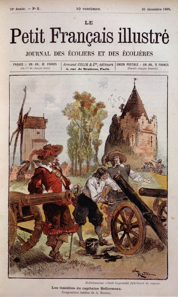Bellehumeur avait improvisé fabricant de canon - La timidité du capitaine Bellormeau par Robida. Couverture de « Le Petit Français Illustré » du 30/12/1899 - Albert Robida