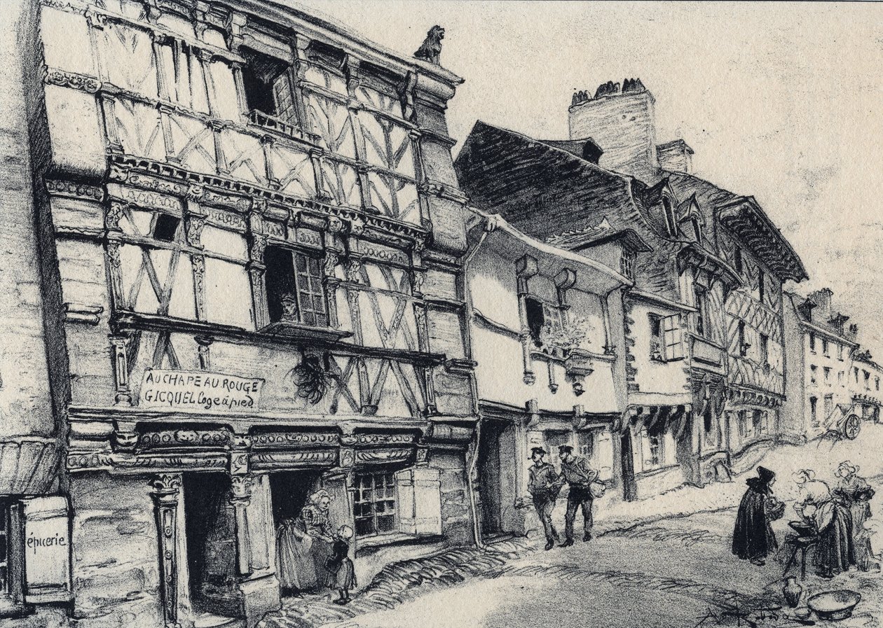 Rue Fardel à Saint-Brieuc - La vieille France - Bretagne - texte, dessins et lithographies, par Albert Robida (1848-1926) fin 19ème siècle - Albert Robida
