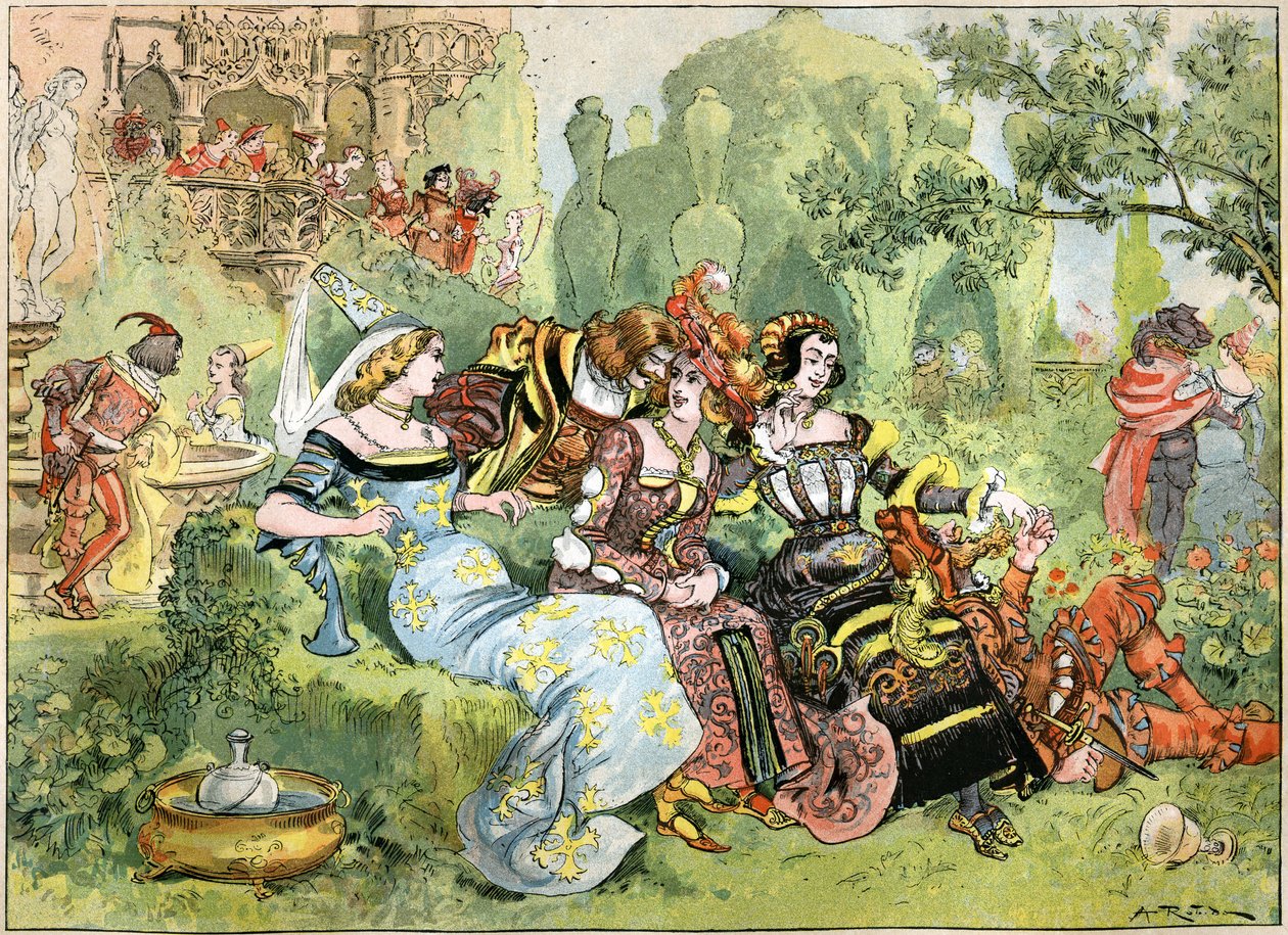 Scène de "Gargantua", illustration par Robida pour les œuvres complètes de François Rabelais publiées par la Librairie Illustrée, 1885 - Albert Robida
