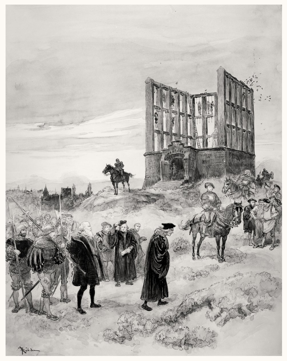 Le surintendant Jacques de Semblançay (c.1445-1527) condamné à mort, montant au gibet de Montfaucon, 1909 - Albert Robida