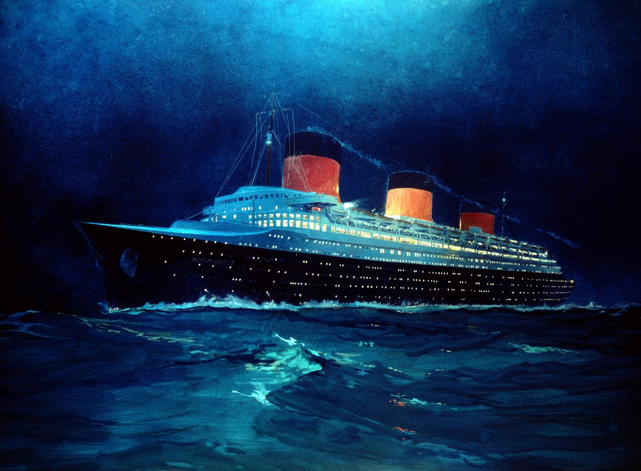 Paquebot français Normandie lors de la traversée de nuit, 20e siècle - Albert Sébille