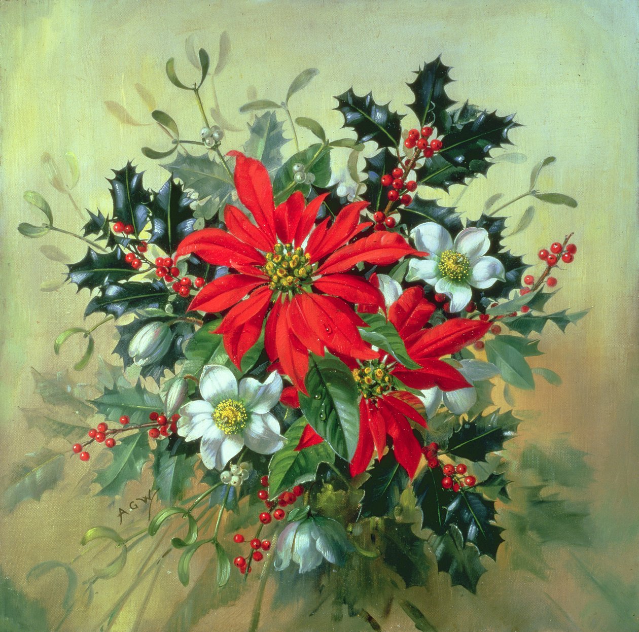 AB130 Arrangement de Noël avec Houx, Gui et autres Fleurs d