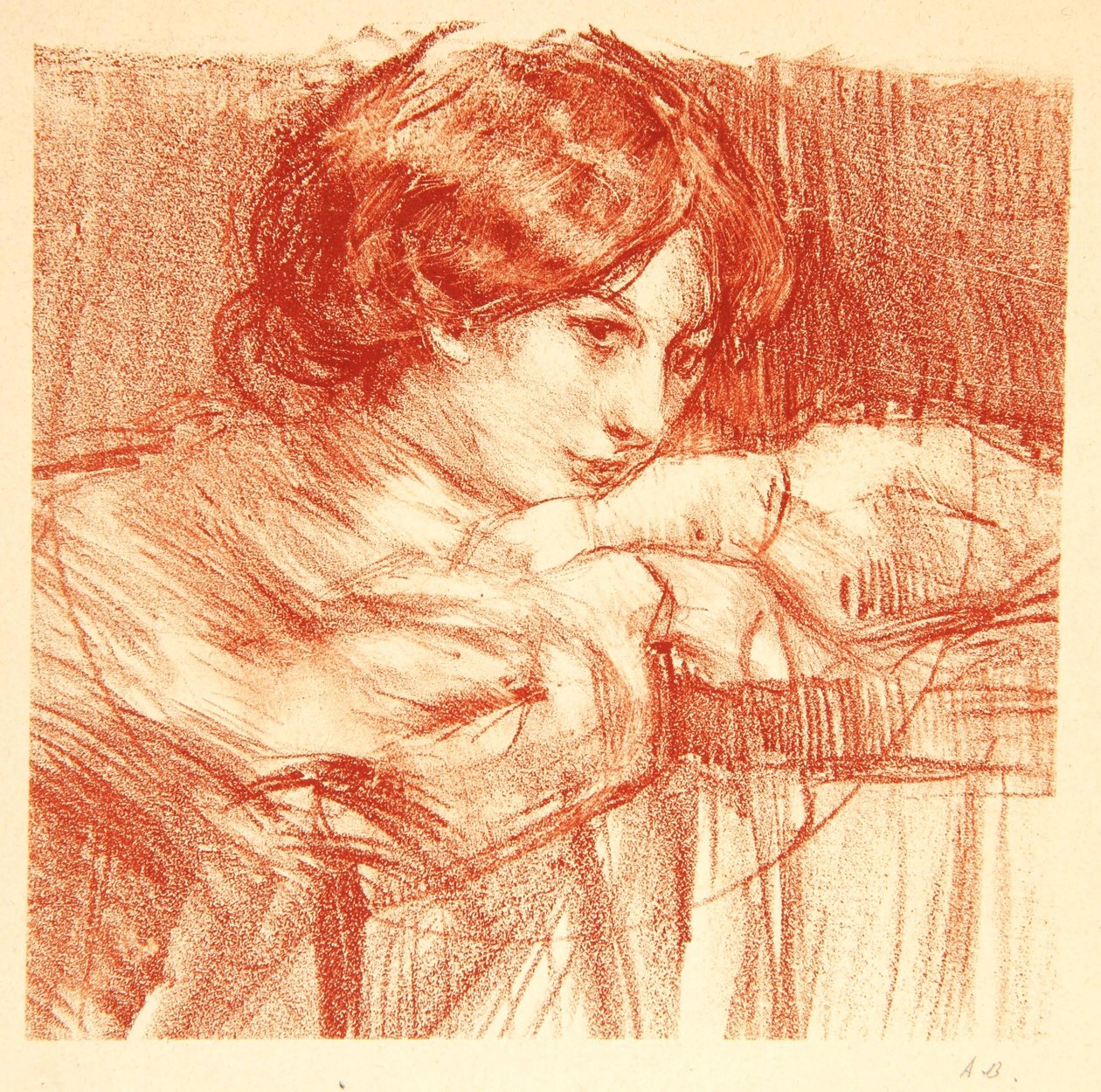 Jeune femme appuyée sur les mains croisées, 1902 - Albert de Belleroche