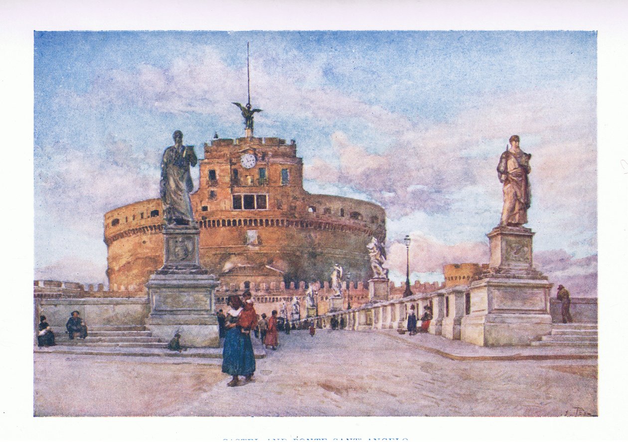 Château et pont Saint-Ange, de Rome publiée par A & C Black Ltd, 1925 - Alberto Pisa
