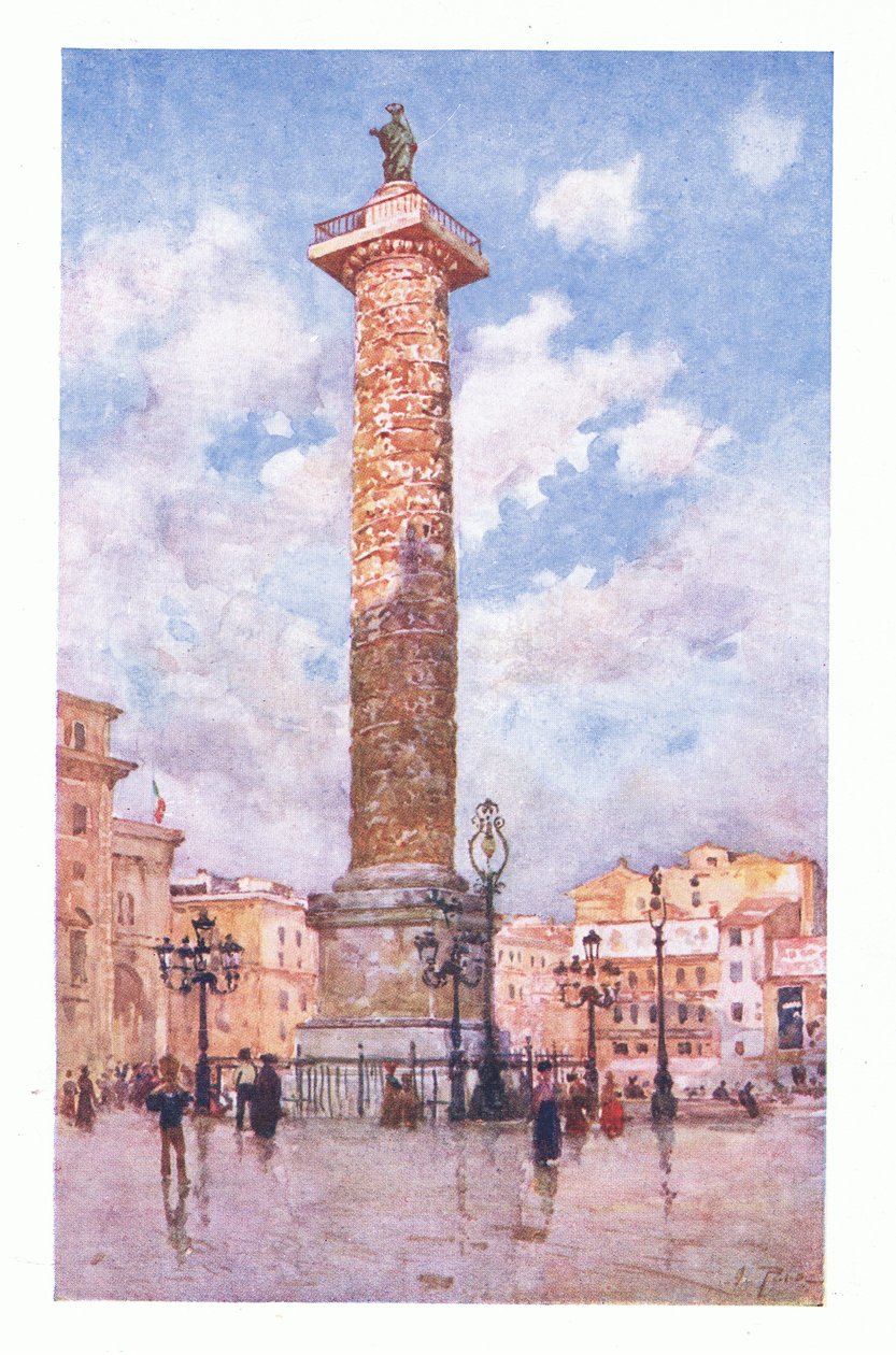 Colonne de Marc Aurèle, Piazza Colonna, de Rome publiée par A & C Black Ltd, 1925 - Alberto Pisa