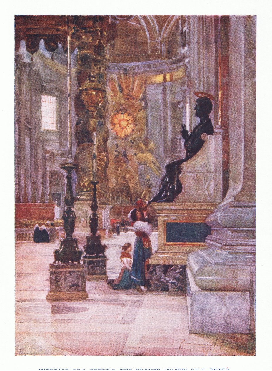 Intérieur de Saint-Pierre, la statue en bronze de Pierre, de Rome publiée par A & C Black Ltd, 1925 - Alberto Pisa
