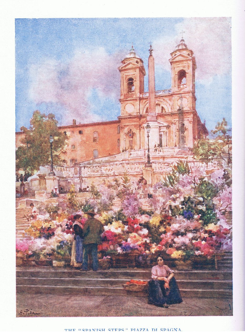 Les escaliers espagnols, Piazza Di Spagna, de Rome publiée par A & C Black Ltd, 1925 - Alberto Pisa
