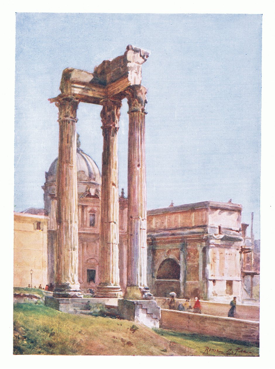 Le Temple de Vespasien, depuis le Portique des Dii Consentes, de Rome publié par A & C Black Ltd, 1925 - Alberto Pisa