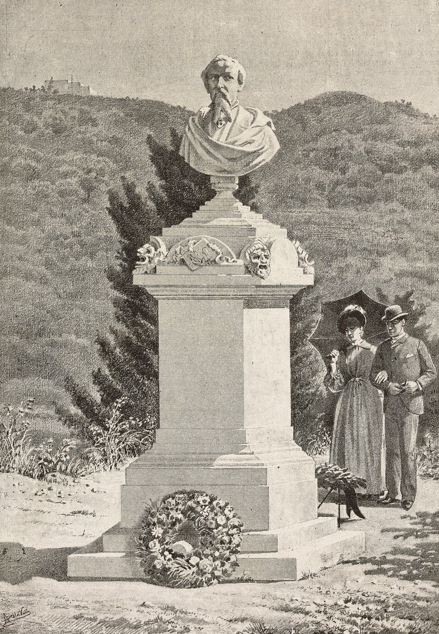 Monument à Paolo Giacometti (1816-1882) au cimetière de Staglieno, Gênes, Italie, gravure d