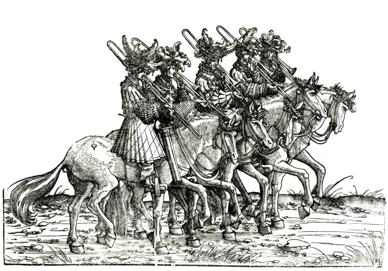 Cinq musiciens avec des trombones, de la Procession triomphale de l