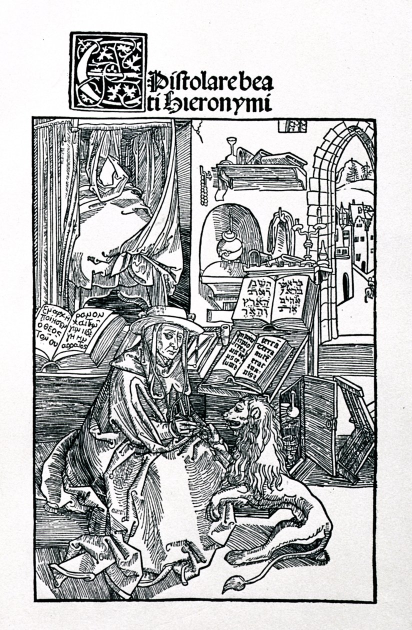 Saint Jérôme dans son étude retirant une épine de la patte d