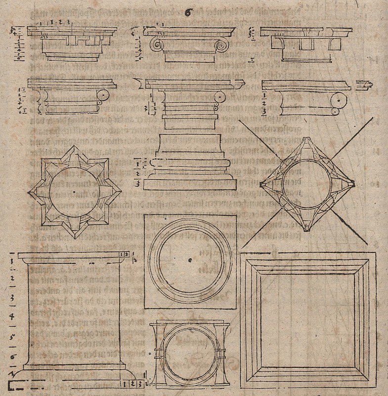 Différentes bases et chapiteaux de colonnes - Albrecht Dürer
