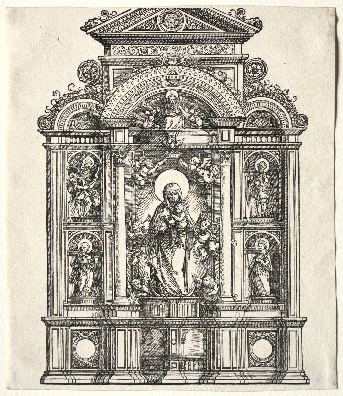 Grand autel avec la Vierge, dans une bordure avec SS. Christophe, Georges, Barbara, Catherine - Albrecht Altdorfer