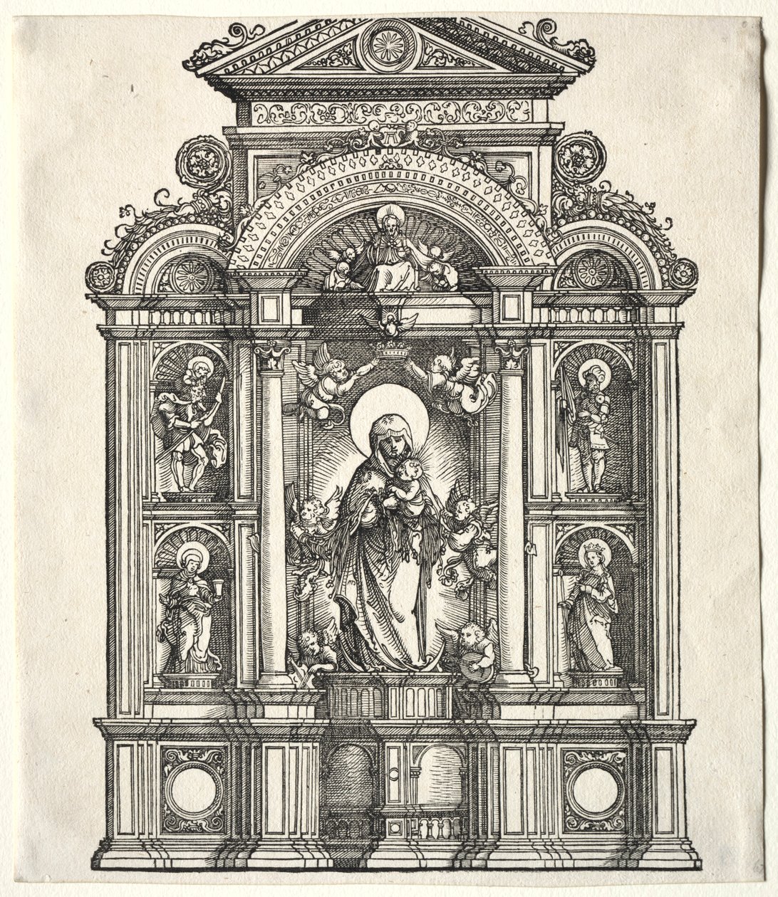 Grand autel avec la Vierge, dans une bordure avec SS. Christophe, Georges, Barbara, Catherine - Albrecht Altdorfer