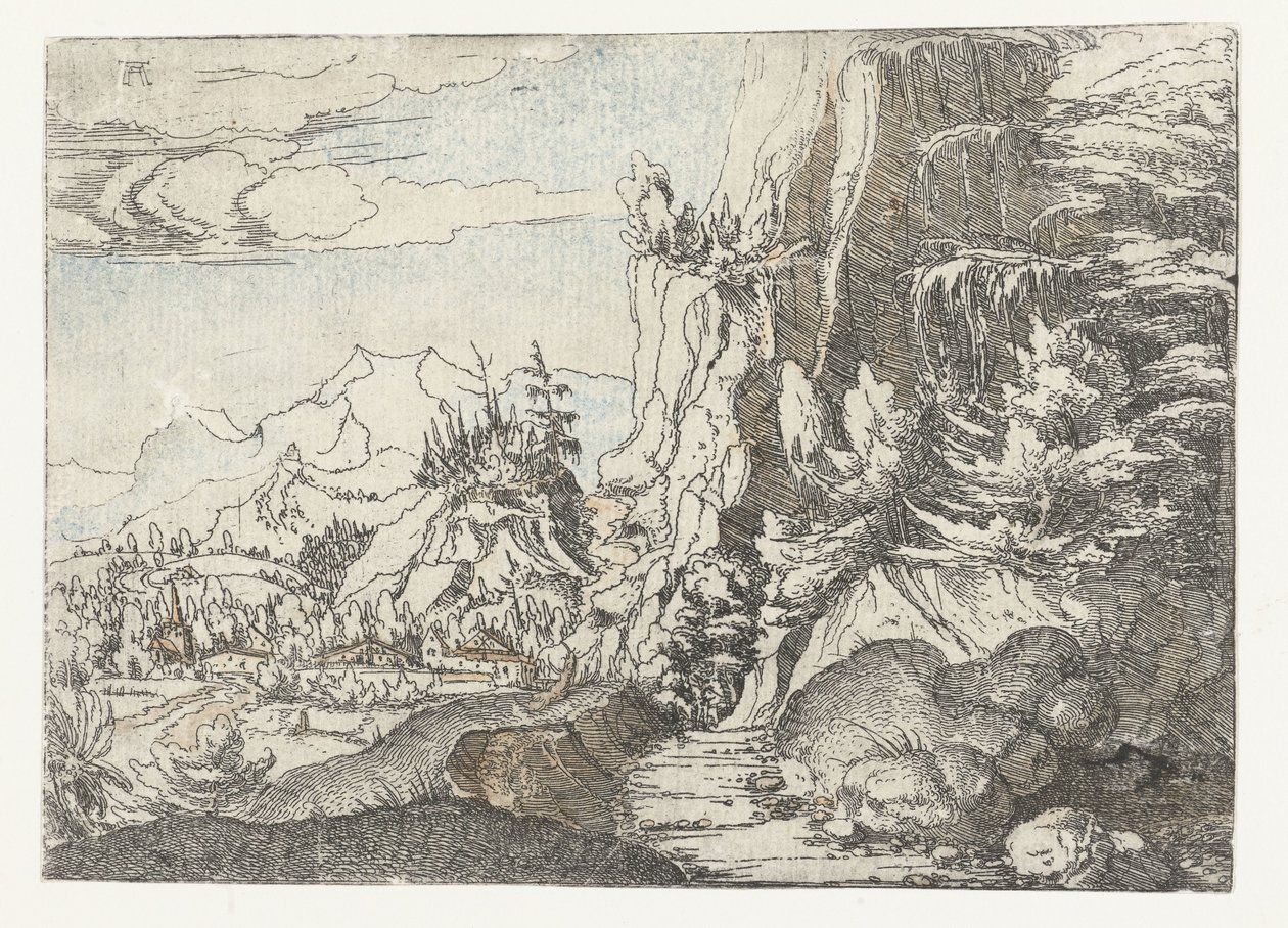 Paysage avec paroi rocheuse sombre - Albrecht Altdorfer