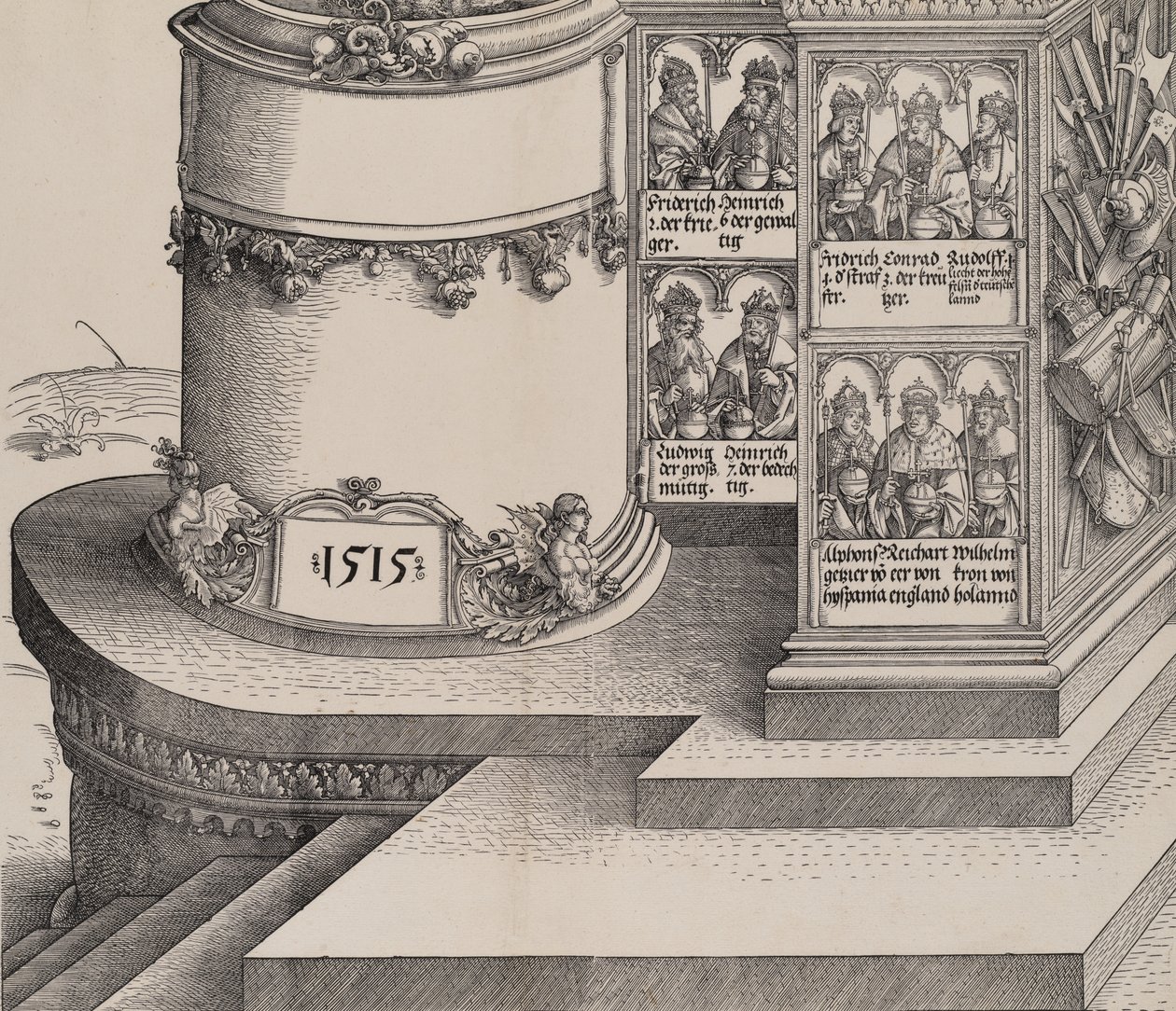 Portraits des parents de Maximilien, et la base de la colonne extérieure gauche avec la date - Albrecht Altdorfer