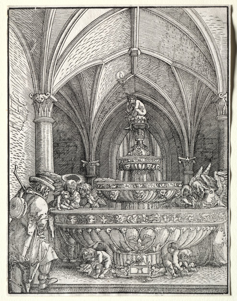 La Sainte Famille en fuite en Égypte à une fontaine - Albrecht Altdorfer
