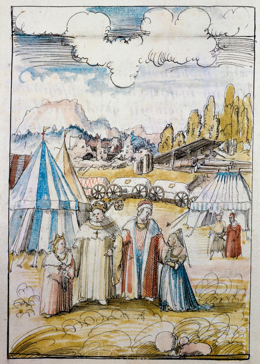 Le futur empereur Maximilien Ier, conduit par son père Frédéric III, rencontre sa promise, Marie de Bourgogne, à Neuss ... - Albrecht Altdorfer