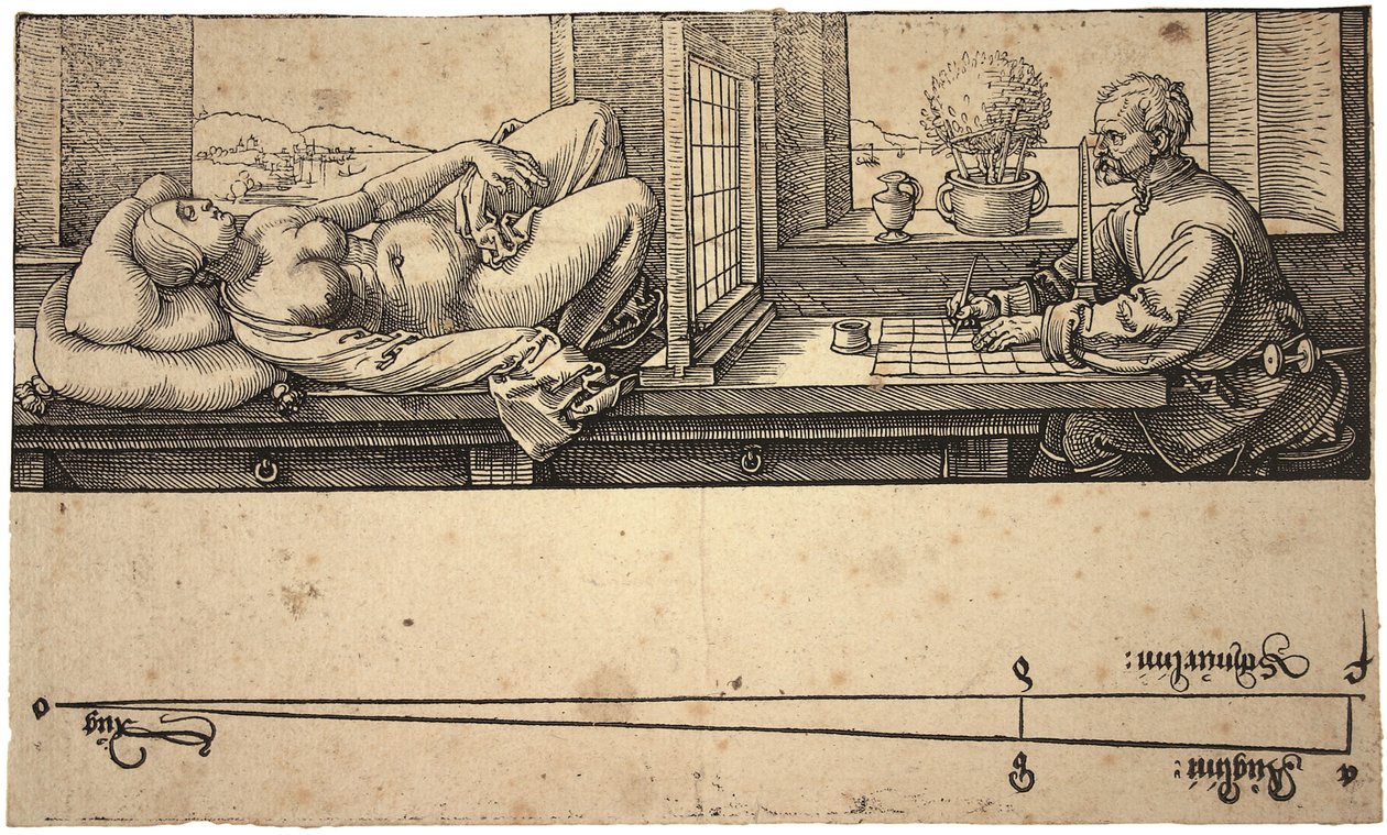 Artiste dessinant un nu avec un dispositif de perspective, 1538 - Albrecht Dürer