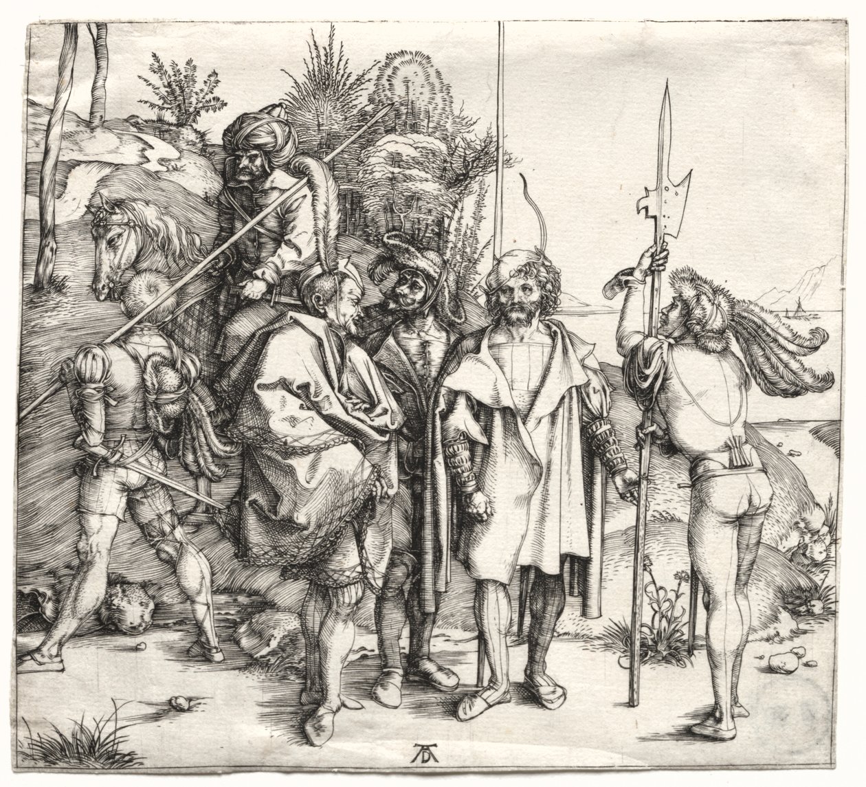 Cinq soldats et un Turc à cheval - Albrecht Dürer