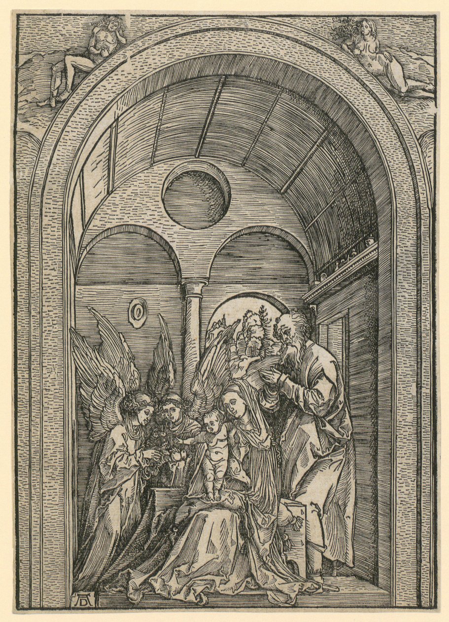 Sainte Famille avec deux anges dans la voûte - Albrecht Dürer