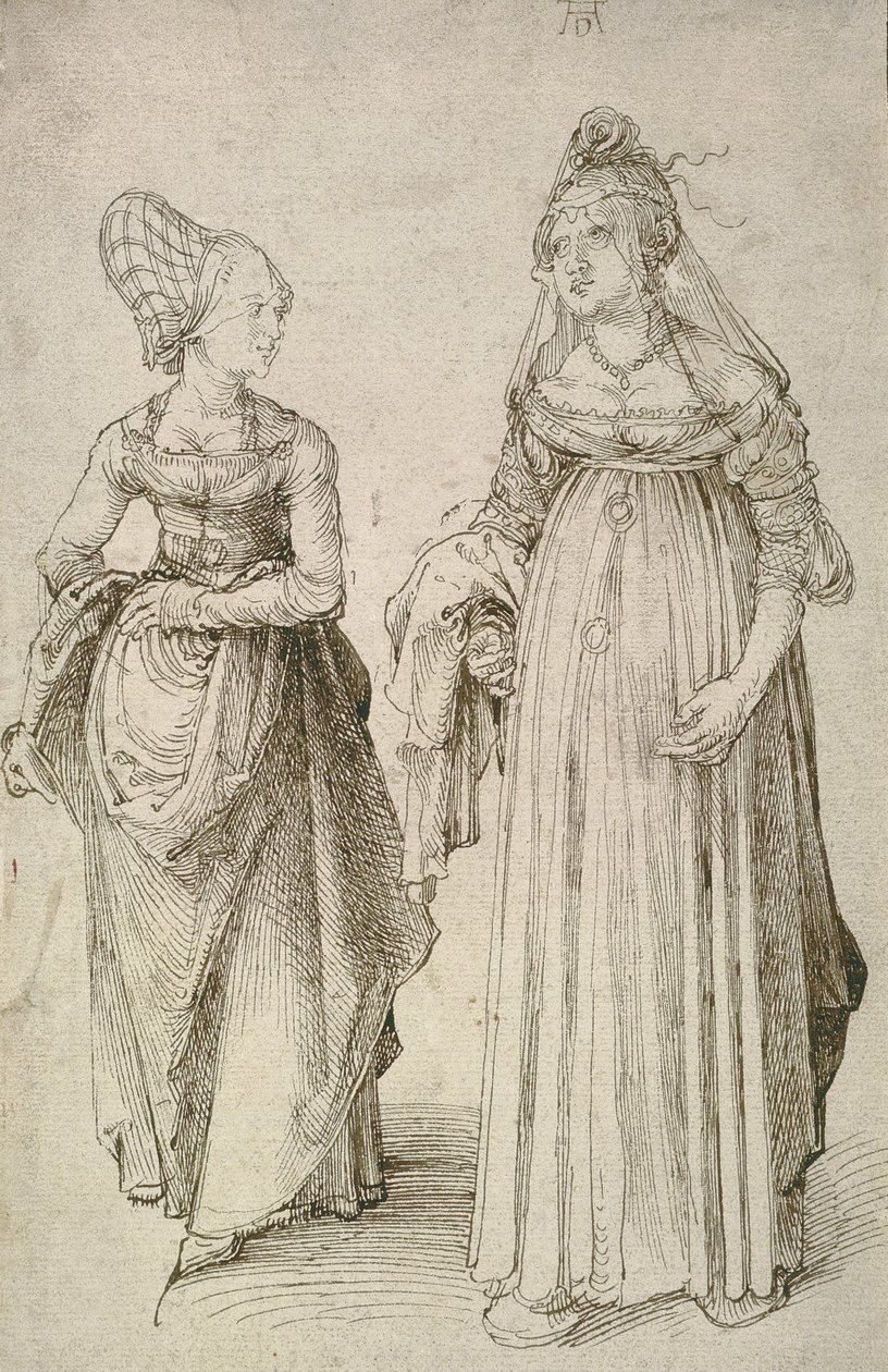 Dame en robe vénitienne contrastée avec une Hausfrau de Nuremberg - Albrecht Dürer