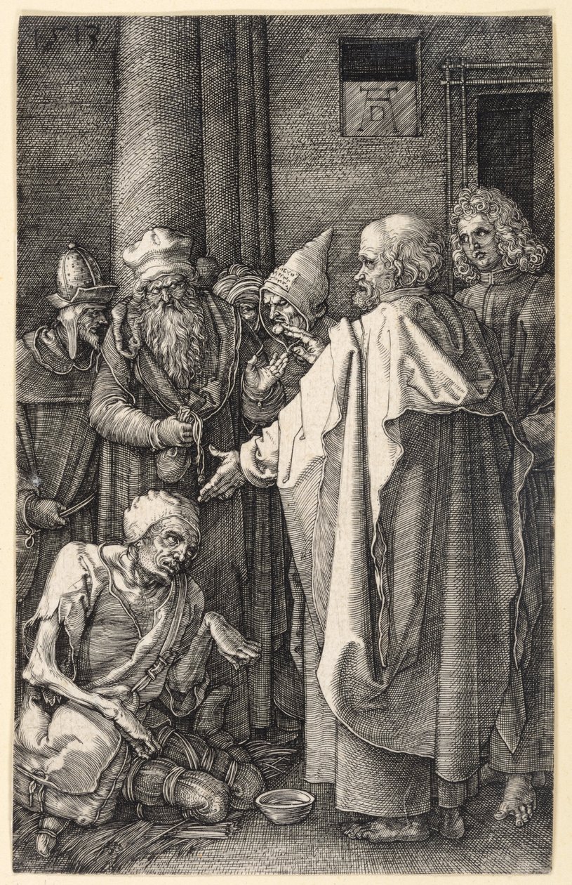 Pierre et Jean guérissant un mendiant boiteux dans le temple (Passion gravée) - Albrecht Dürer
