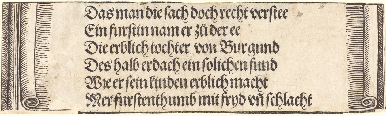 Texte imprimé pour Les Fiançailles de Maximilien avec Marie de Bourgogne, 1515 - Albrecht Dürer