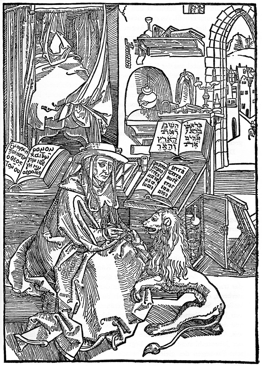 Saint Jérôme dans son étude retirant une épine de la patte d