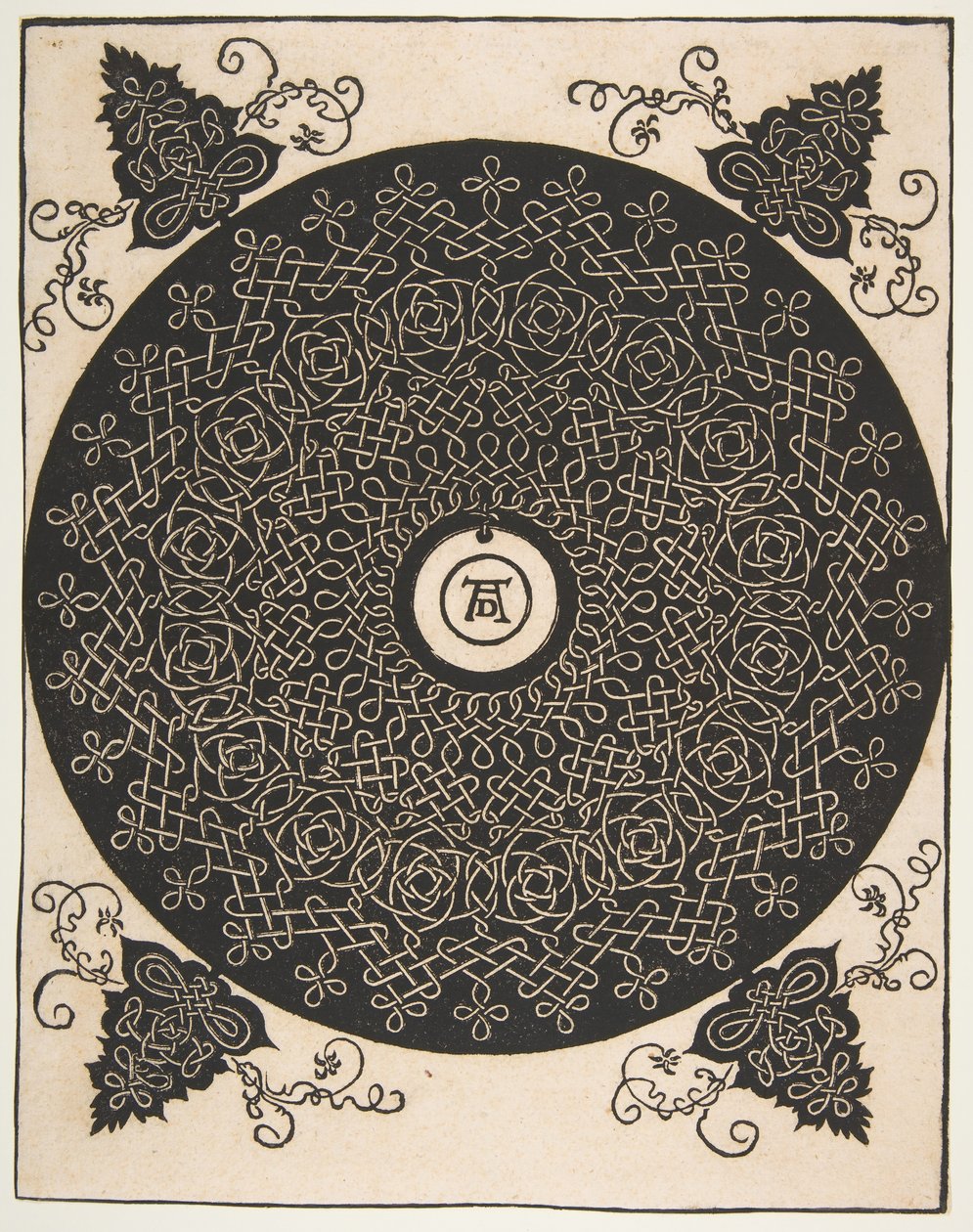 Le Quatrième Nœud. Rondel entrelacé avec un médaillon rond en son centre, après 1528 - Albrecht Dürer