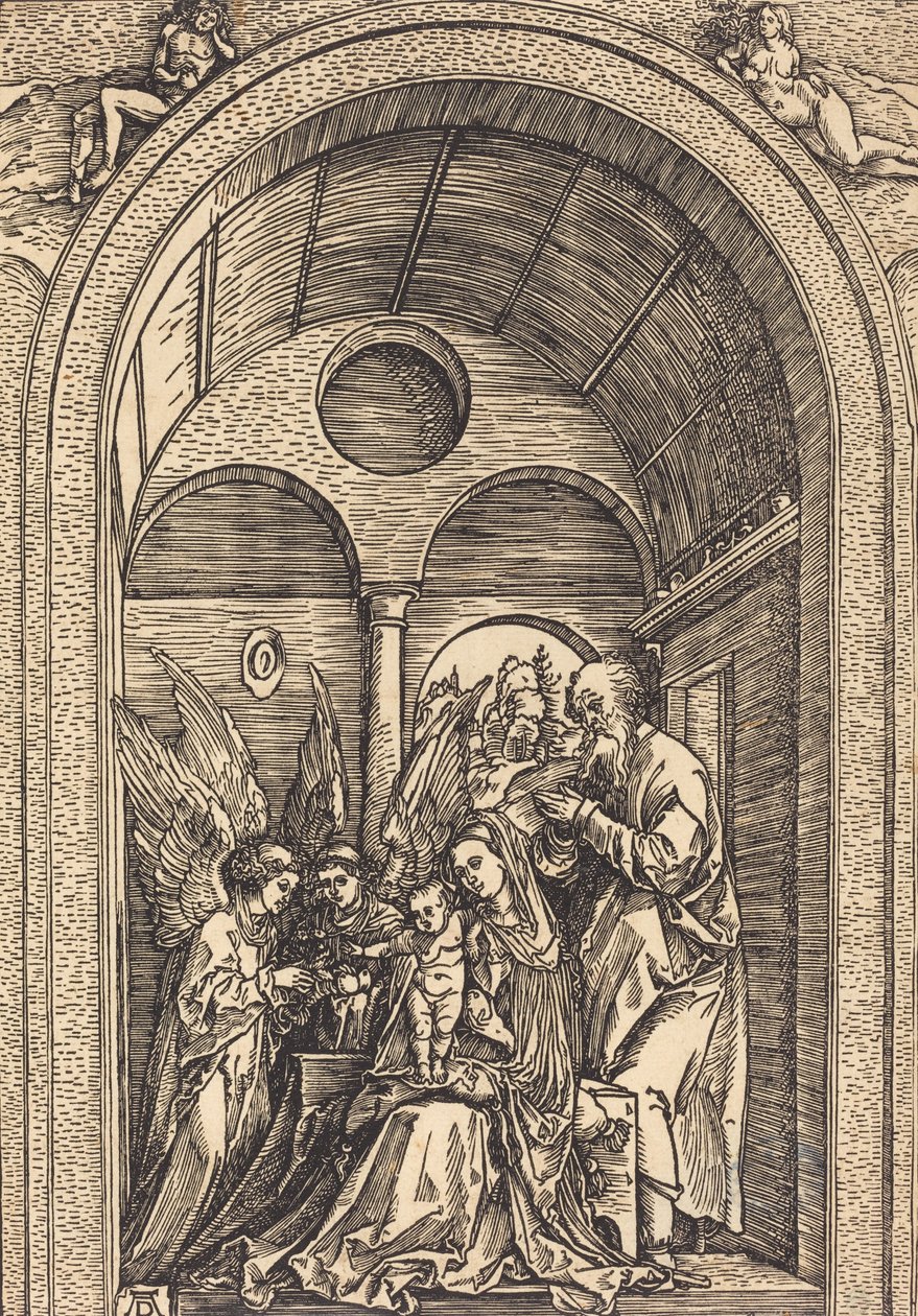 La Sainte Famille avec deux anges dans une salle voûtée, vers 1504 - Albrecht Dürer