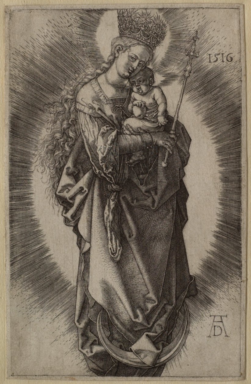 La Vierge sur le croissant de lune avec un sceptre et une couronne étoilée - Albrecht Dürer
