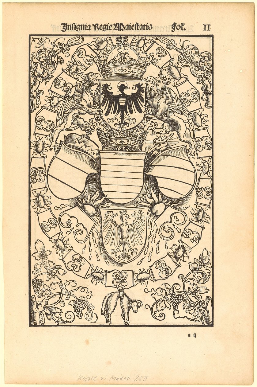 Armoiries de Maximilien Ier en tant que roi des Romains [recto] ; armoiries de Florian Waldauf (Waldauff) de Waldenstein [verso] - Albrecht Dürer