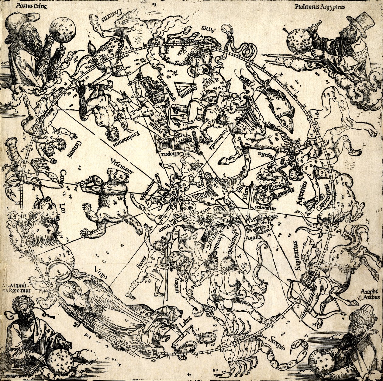 Imagines coeli Septentrionales cum duodecim imaginibus zodiaci, c.1510-c.20 (gravure sur bois) - Albrecht Dürer or Duerer