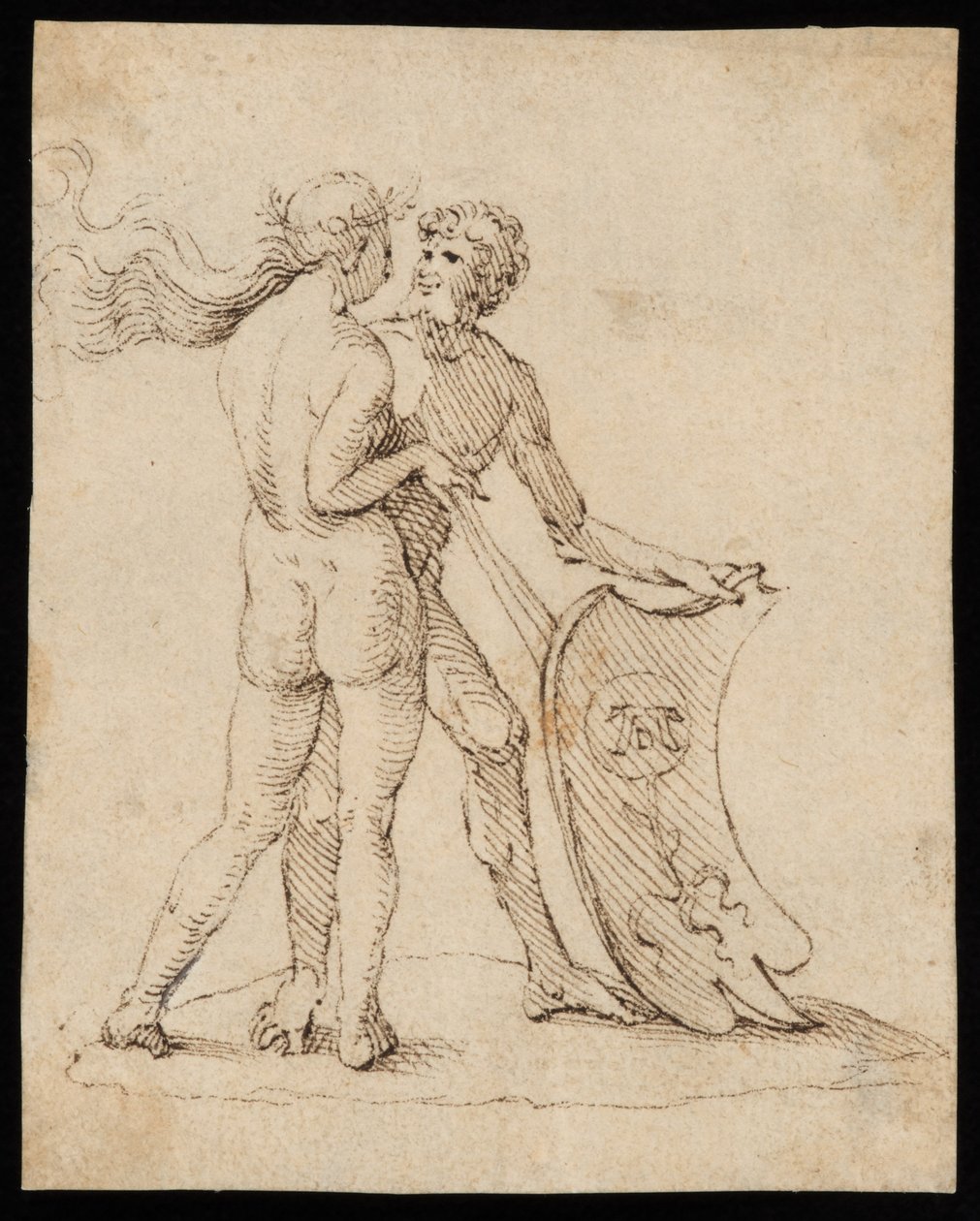Femme nue et homme avec un bouclier arborant les armoiries de Willibald Pirckheimer - Albrecht Dürer