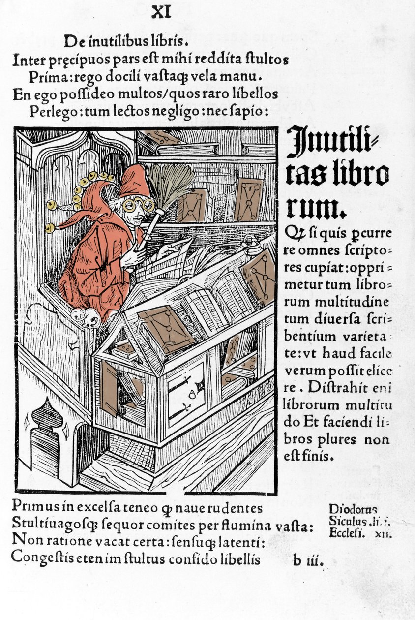 Savant à son bureau. Il porte une paire de lunettes. Xylographie de Dürer dans « das narrenschiff » par Sebastiano Brandt. - Albrecht Dürer