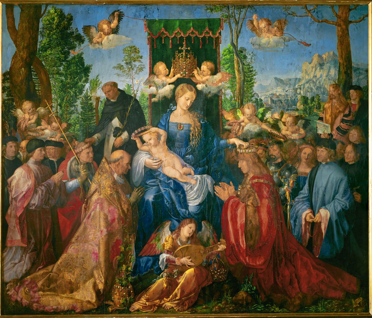 La fête de la guirlande de roses (huile sur bois) - Albrecht Dürer or Duerer