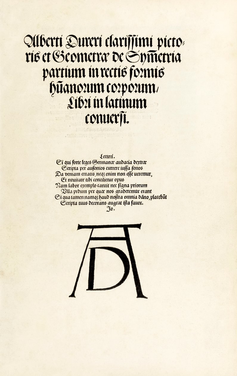 Page de titre avec le monogramme en bois de Durer de 