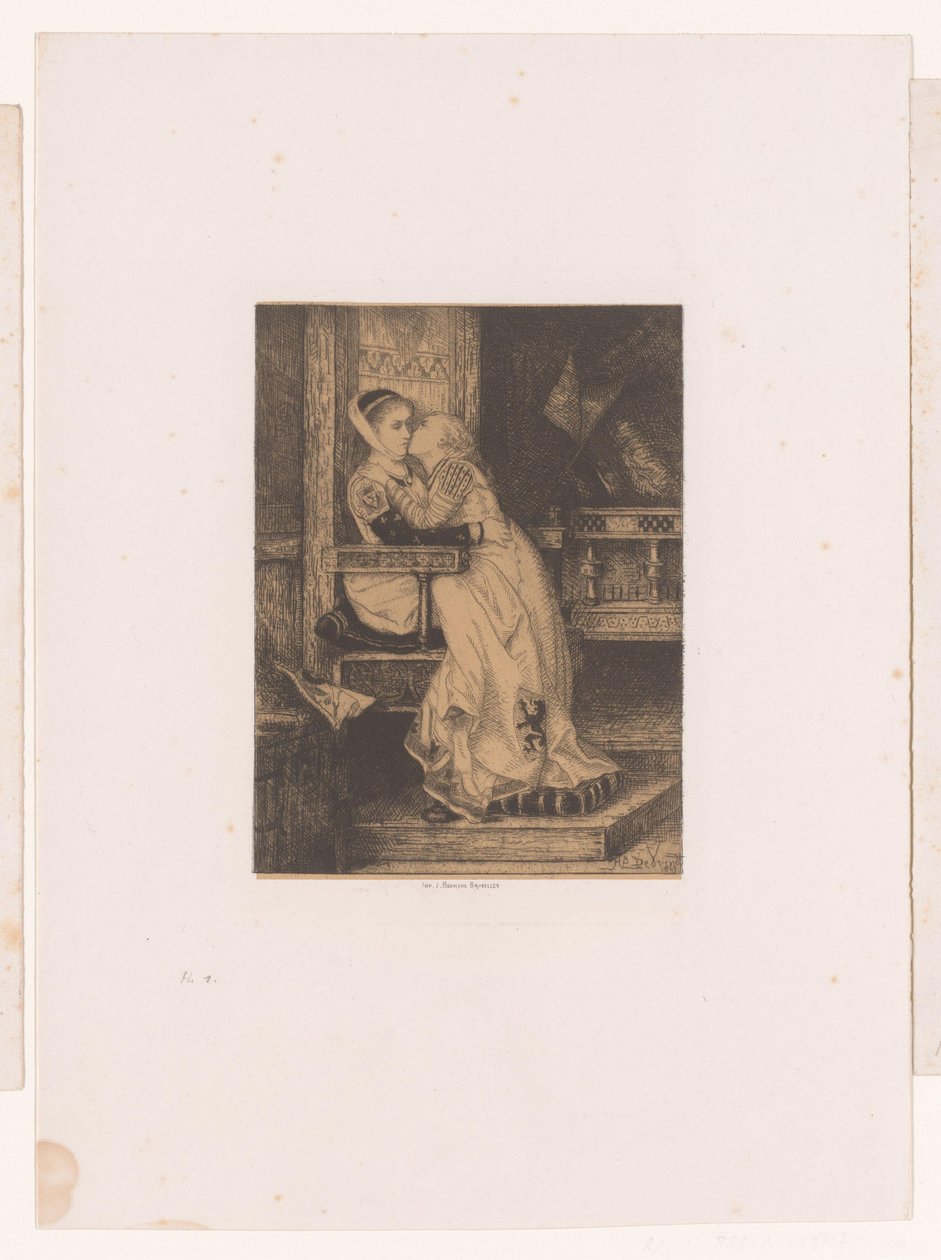 Fille embrassant une autre fille sur la joue assise sur une chaise haute - Albrecht de Vriendt