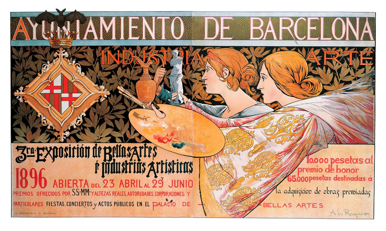 Affiche pour la troisième "Exposition des Beaux-Arts et des industries artistiques" de Barcelone en 1896 - Alejandro de Riquer