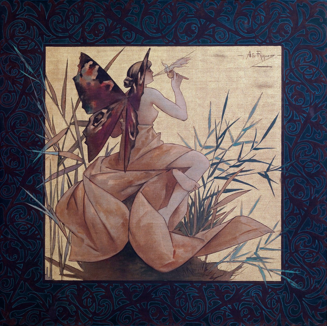 Composition avec nymphe ailée entre les roseaux - Peinture de Alexandre de Riquer i Ynglada (1856-1920) - Alejandro de Riquer