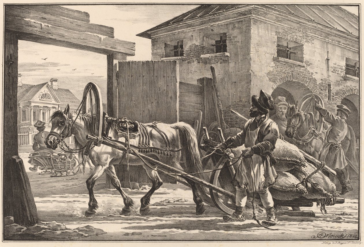Traîneau chargé de farine conduit par un isvoschik - Aleksandr Osipovich Orlovskii