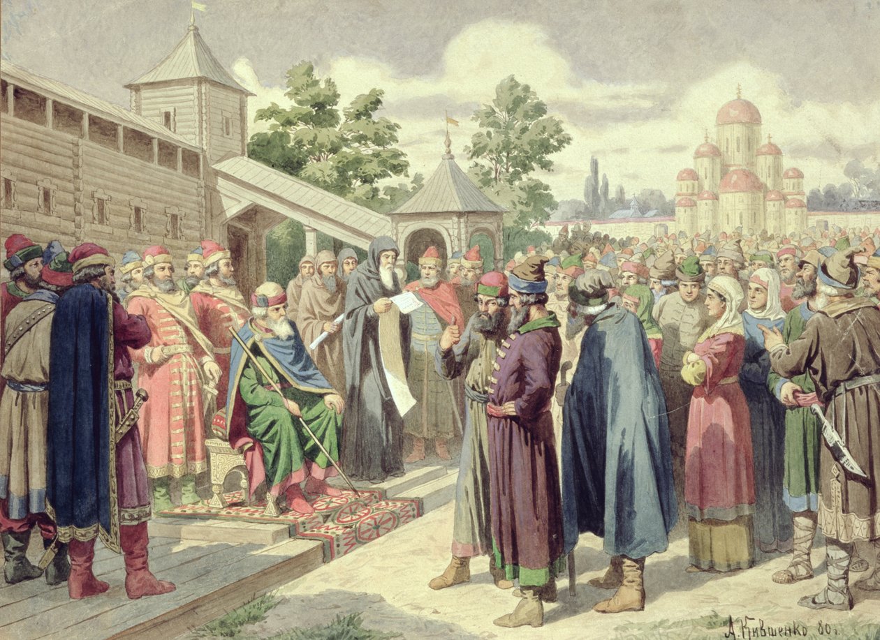 Lecture du Code en présence du Grand-Duc Jaroslav de Novgorod, 1880 - Aleksei Danilovich Kivshenko