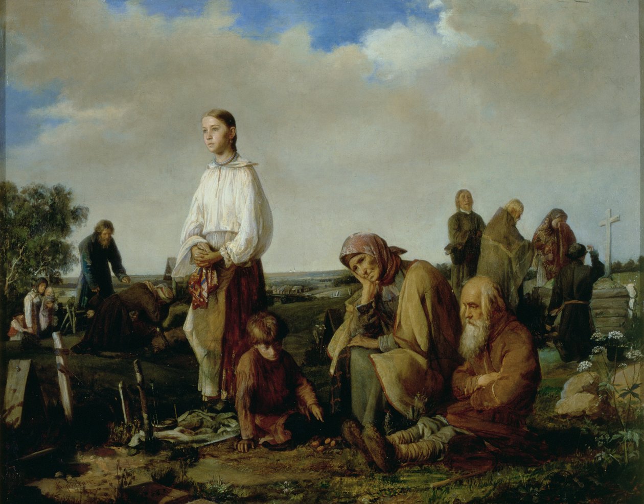 La veillée au cimetière, 1865 - Aleksei Ivanovich Korzukhin