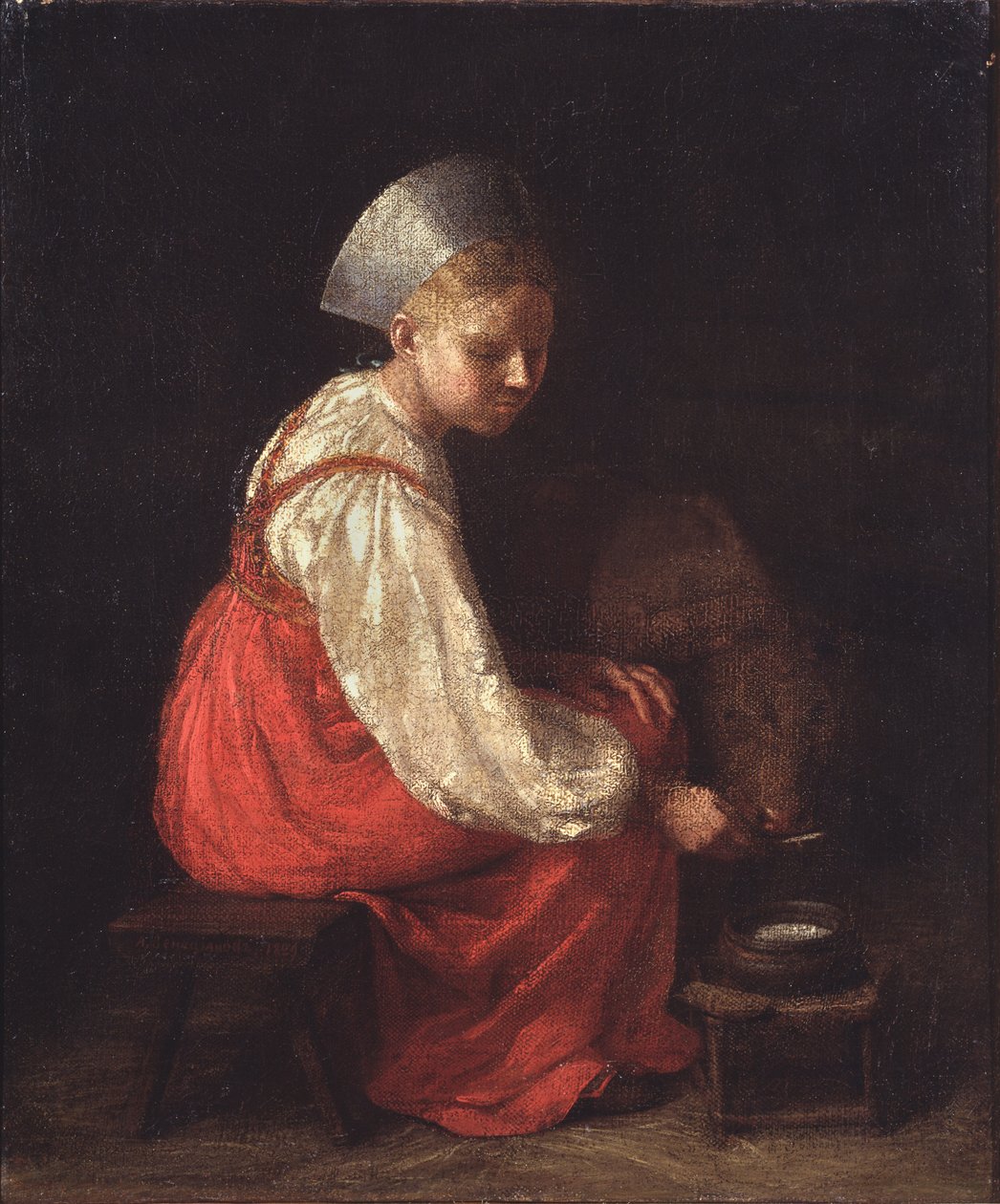 Une paysanne avec un veau, 1829 - Aleksei Gavrilovich Venetsianov