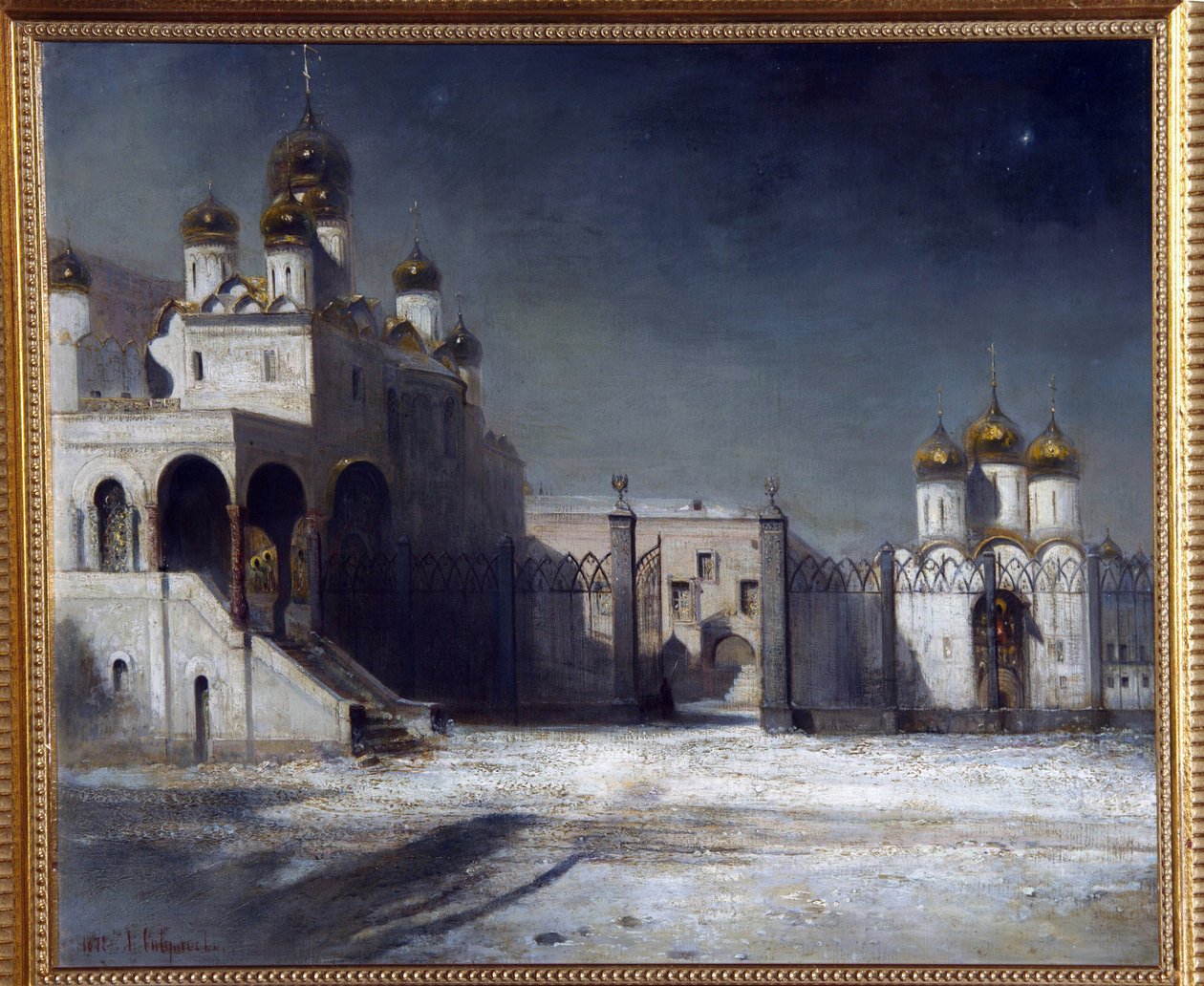 La place de la cathédrale dans le kremlin de Moscou, la nuit - Alexei Kondratjewitsch Sawrassow