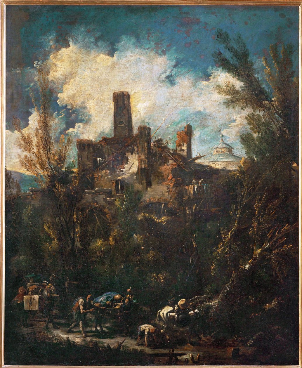 Le muletier, ou paysage avec château ... - Alessandro (style of) Magnasco