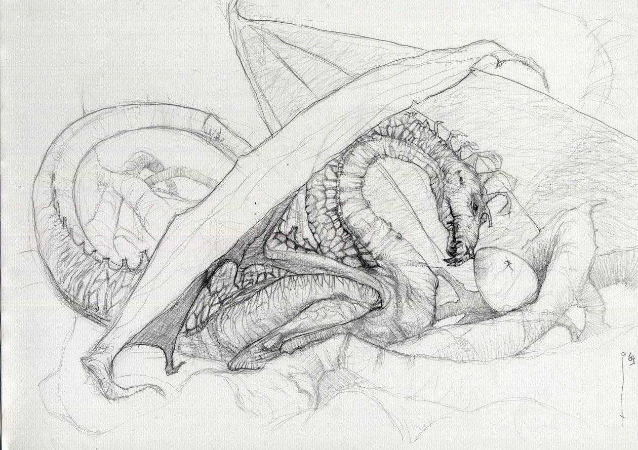 Créature fantastique : un dragon protégeant son œuf. - Alessandro Lonati