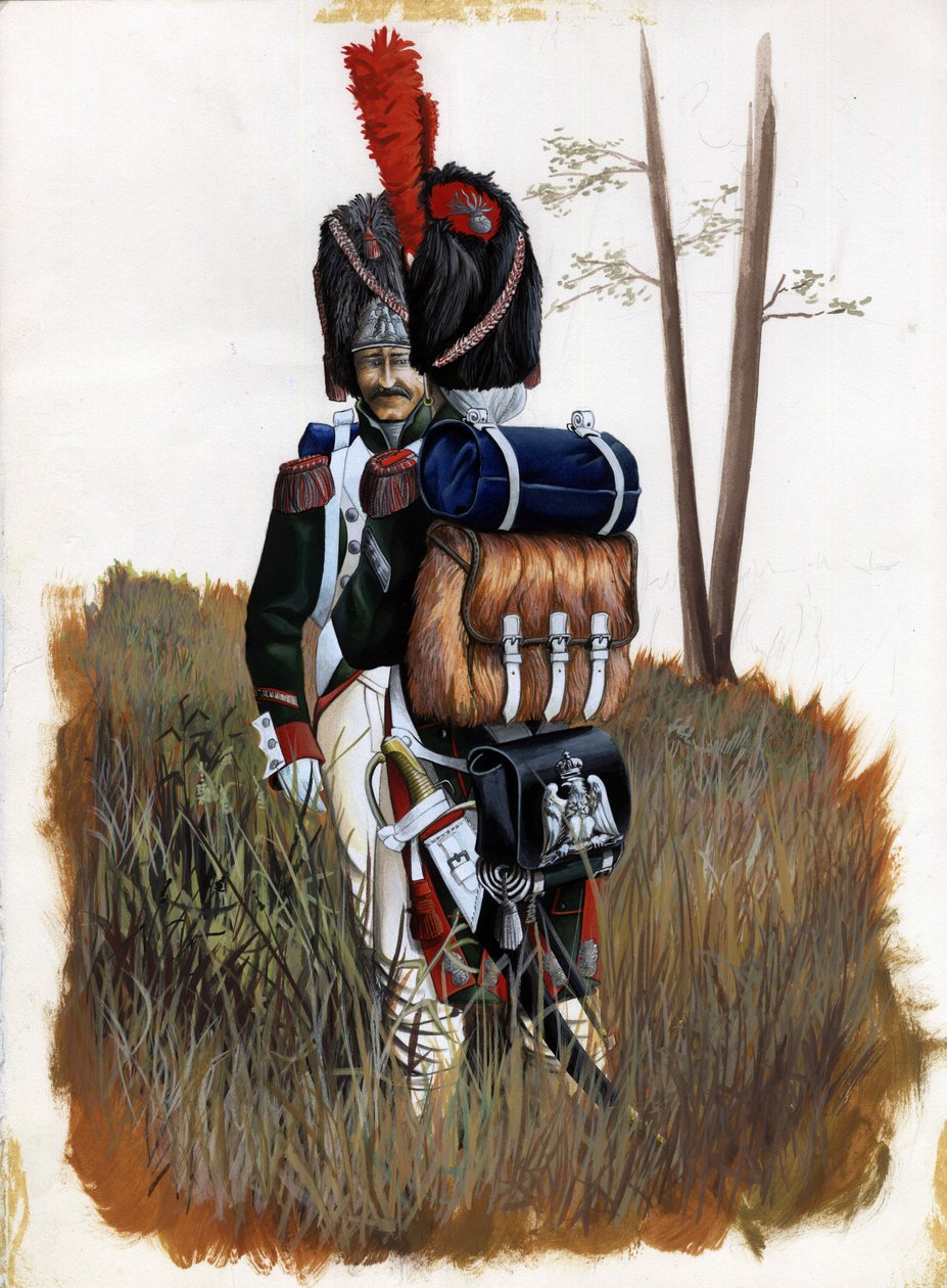Premier Empire (1804-1814 et 1815) : soldats grenadiers de la Garde Royale de la Grande Armée Napoléonienne en Italie. Dessin par Alessandro Lonati - Alessandro Lonati