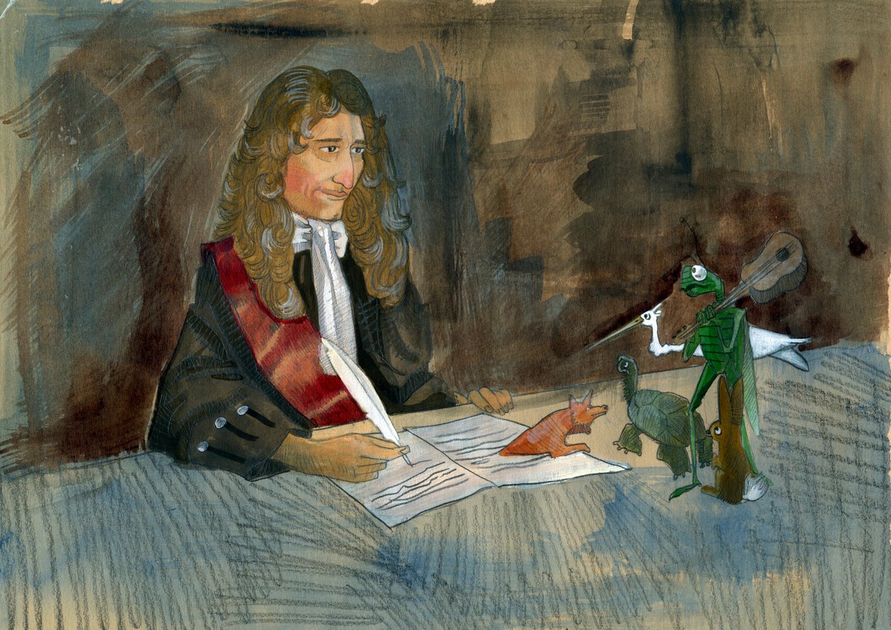 Jean de la Fontaine regardant ses personnages de ses fables - Alessandro Lonati